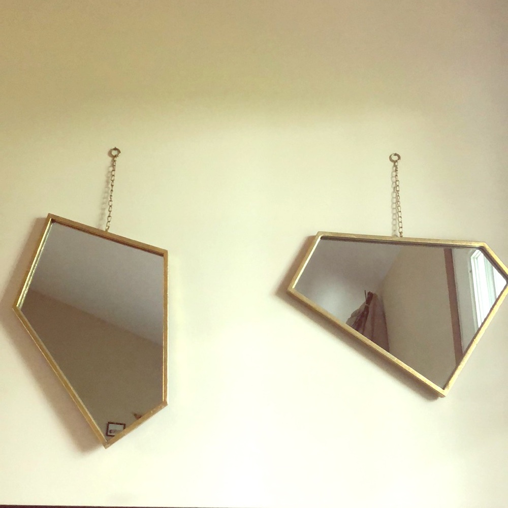 Set of two gold tone geometric mirrors